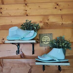 Kate Spade NWOT Daisy Sandal Light Blue Floral Thong Faux Leather Designer Sz 9B